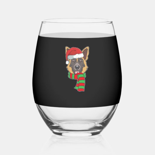 Funny Christmas Dog Xmas Santa German Shepherd Hol Weinglas Ohne Stiel (Vorderseite)