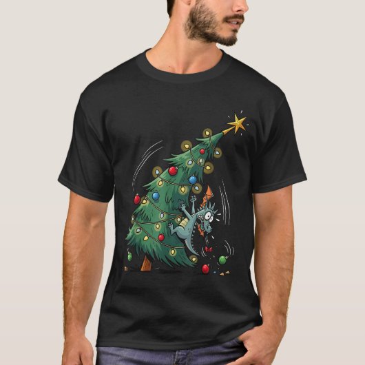 Funny Christmas Dragon Wrecking The Tree Holiday P T-Shirt (Vorderseite)