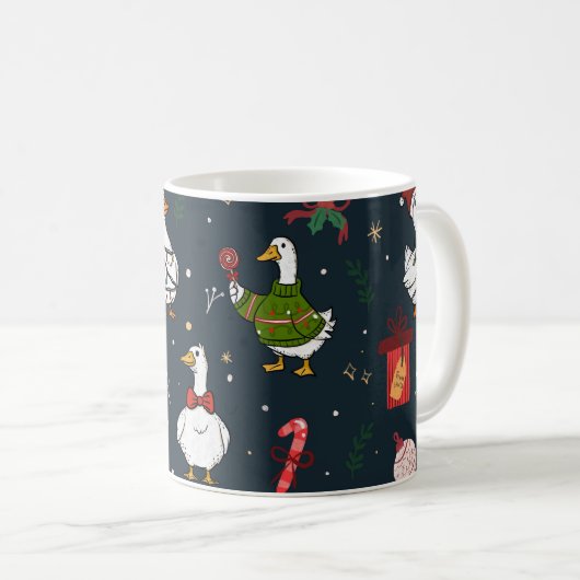 Funny Christmas Ducks Seamless Pattern Kaffeetasse (VorderseiteRechts)