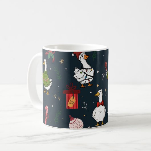 Funny Christmas Ducks Seamless Pattern Kaffeetasse (Vorderseite Links)