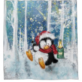Funny Christmas Dusche Vorhang Happy Pinguin (Vorderseite)
