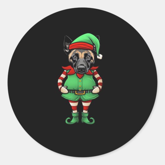 Funny Christmas Elf Belgisch Malinois Dog Classic  Runder Aufkleber (Vorderseite)