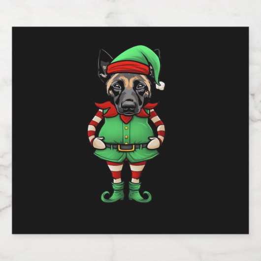 Funny Christmas Elf Belgisch Malinois Dog Classic Schaumweinetikett (Einzelnes Label)