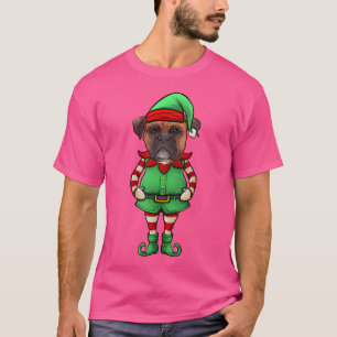 Funny Christmas Elf Boxer Dog T-Shirt