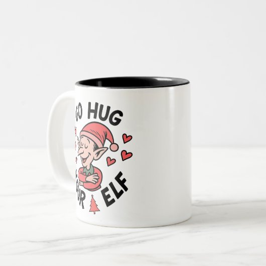 Funny Christmas Elf – Go Hug Your Elf Holiday Gift Zweifarbige Tasse (Vorderseite Links)
