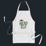 Funny Christmas Elf Schürze<br><div class="desc">Kaufen Sie dieses Weihnachtsgeschenk mit der lustigen Unterschrift Head Elf,  mit einem Weihnachtsmann,  der oben steht.</div>