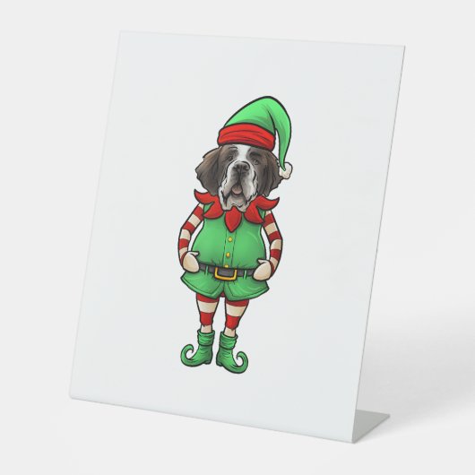Funny Christmas Elf St Bernard Dog Saint Bernard Sockelschild (Vorderseite)