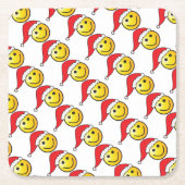Funny Christmas Emoji Weihnachtsmannmütze Pattern Rechteckiger Pappuntersetzer (Vorderseite)