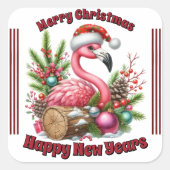 Funny Christmas flamingo Quadratischer Aufkleber (Vorderseite)