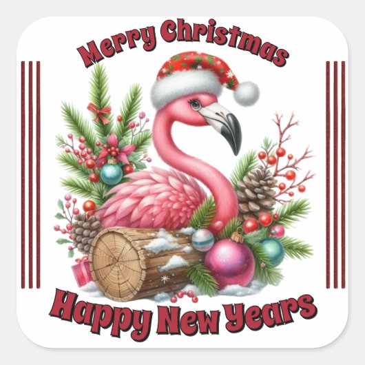 Funny Christmas flamingo Quadratischer Aufkleber (Vorderseite)