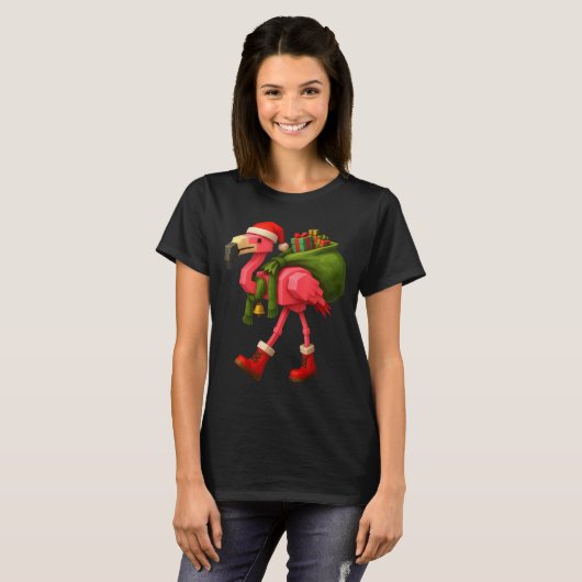 Funny Christmas Flamingo Santa Holiday Design T-Shirt (Vorne ganz)