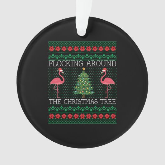 Funny Christmas Flamingo Ugly Christmas Sweater Ornament (Vorderseite)