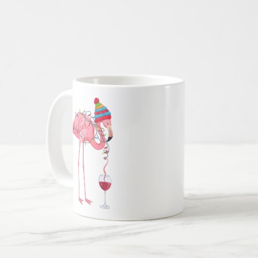 Funny Christmas Flamingo with Wine Kaffeetasse (Vorderseite Links)