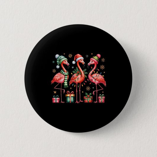Funny Christmas Flamingos Button (Vorderseite)