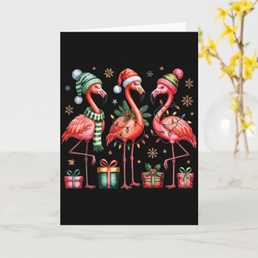 Funny Christmas Flamingos  Karte (Gelbe Blume)