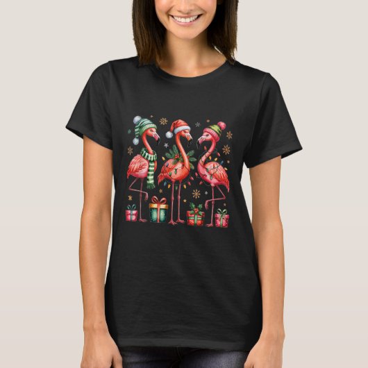 Funny Christmas Flamingos T-Shirt (Vorderseite)