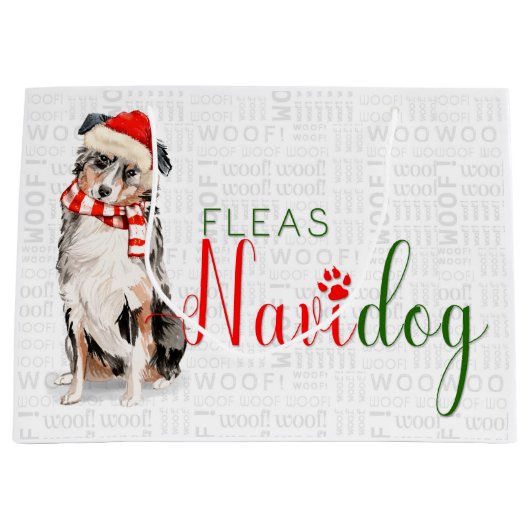 Funny Christmas Fleas Navidog Australian Shepherd Große Geschenktüte (Vorderseite)