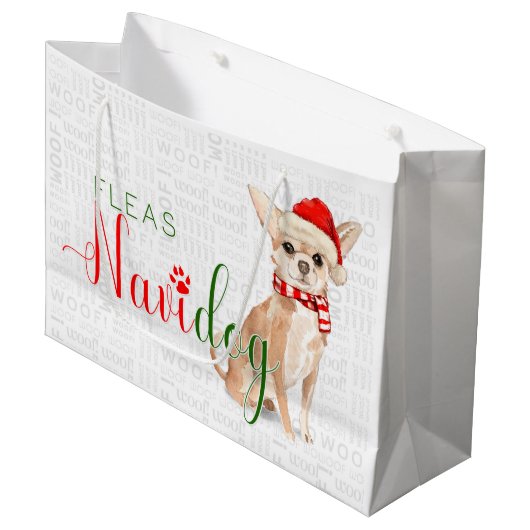 Funny Christmas Fleas Navidog Chihuahua Große Geschenktüte (Vorderseite Schrägansicht)
