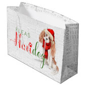 Funny Christmas Fleas Navidog King Charles Spaniel Große Geschenktüte (Rückseite Schrägansicht)