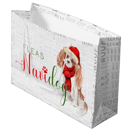 Funny Christmas Fleas Navidog King Charles Spaniel Große Geschenktüte (Vorderseite Schrägansicht)