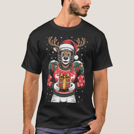 Funny Christmas Football Reindeer T-Shirt (Vorderseite)