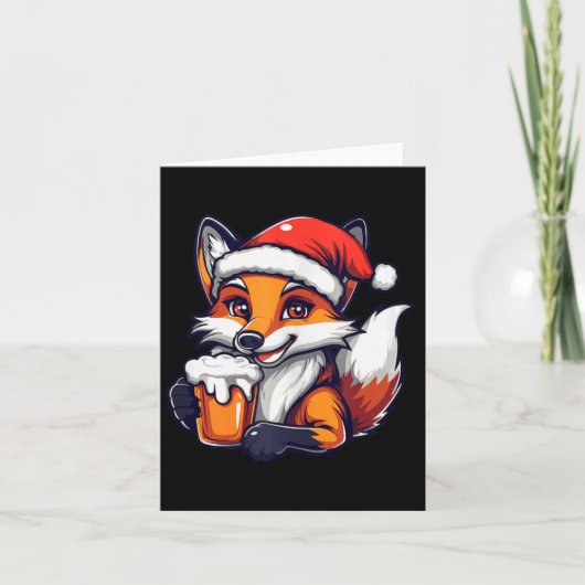 Funny Christmas Fox mit Bier-Comic Karte (Vorderseite)