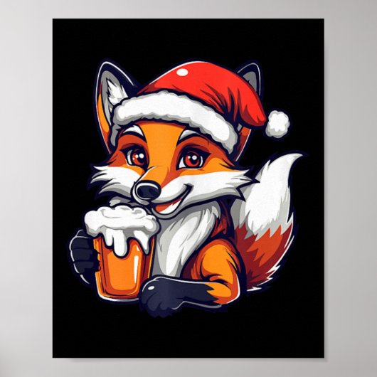 Funny Christmas Fox mit Bier-Comic Poster (Vorne)