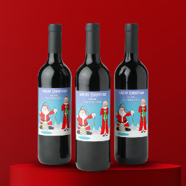 Funny Christmas Frau Claus beats Santa beim Angeln Weinetikett