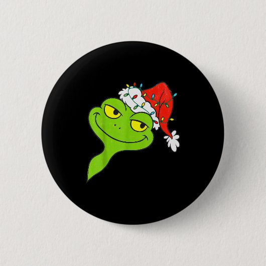 Funny Christmas Frog Wearing Santa Hat And Lights  Button (Vorderseite)