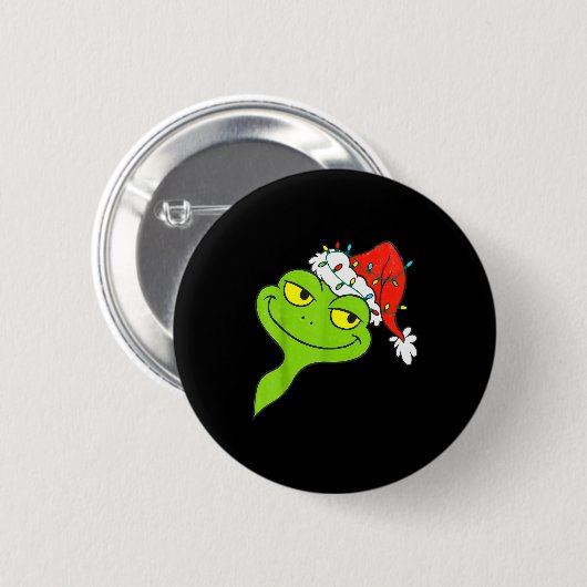 Funny Christmas Frog Wearing Santa Hat And Lights  Button (Vorne & Hinten)