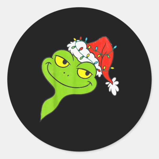 Funny Christmas Frog Wearing Santa Hat And Lights  Runder Aufkleber (Vorderseite)