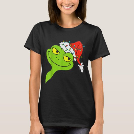 Funny Christmas Frog Wearing Santa Hat And Lights  T-Shirt (Vorderseite)