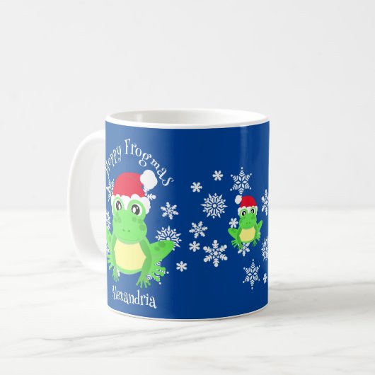 Funny Christmas Frog Weihnachtsmannmütze Blue Nove Kaffeetasse (Vorderseite Links)