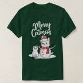 Funny Christmas Frohe Katzen Schneekatze Schneeman T-Shirt (Design vorne)