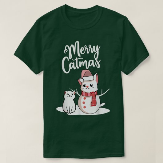 Funny Christmas Frohe Katzen Schneekatze Schneeman T-Shirt (Design vorne)