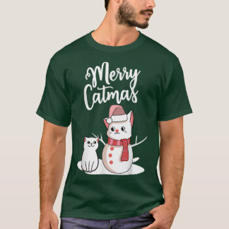 Funny Christmas Frohe Katzen Schneekatze Schneeman T-Shirt