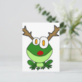 Funny Christmas Frosch als Rentier Feiertagspostkarte (Stehend Vorderseite)