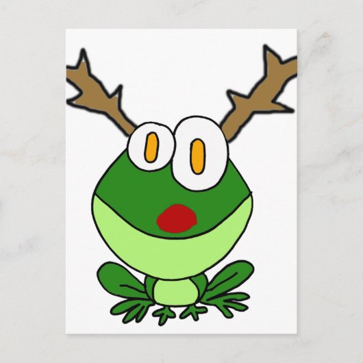 Funny Christmas Frosch als Rentier Feiertagspostkarte (Vorderseite)