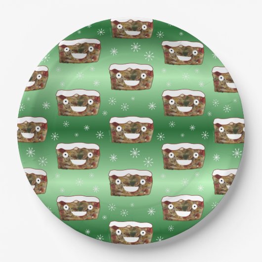 Funny Christmas Fruitcake Pattern Green Pappteller (Vorderseite)