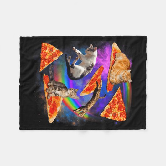 Funny Christmas Galaxy Cat In Space Cat Riding Zza Fleecedecke (Vorderseite (Horizontal))
