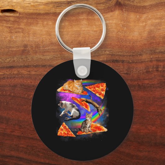 Funny Christmas Galaxy Cat In Space Cat Riding Zza Schlüsselanhänger (Vorderseite)