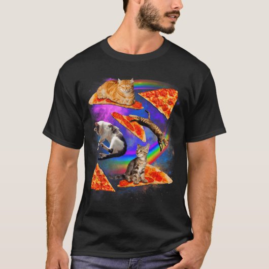 Funny Christmas Galaxy Cat In Space Cat Riding Zza T-Shirt (Vorderseite)
