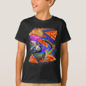 Funny Christmas Galaxy Cat In Space Cat Riding Zza T-Shirt (Vorderseite)