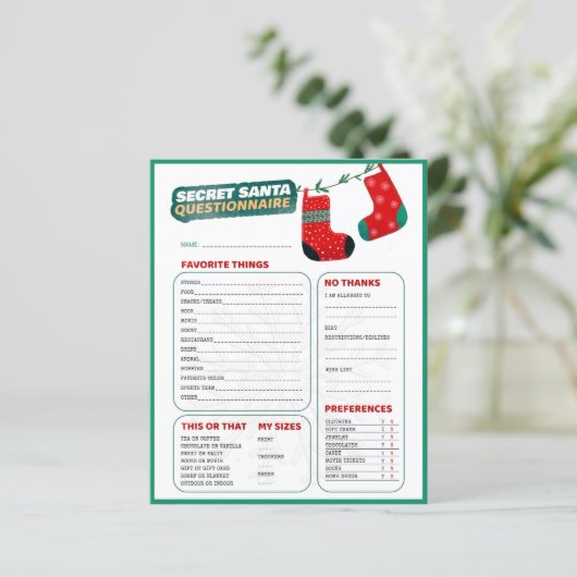 Funny Christmas Game Secret Santa Questionnaire (Stehend Vorderseite)
