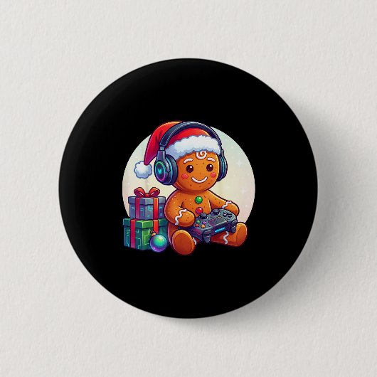 Funny Christmas Gamer Gingerbread Xmas Gaming Men  Button (Vorderseite)