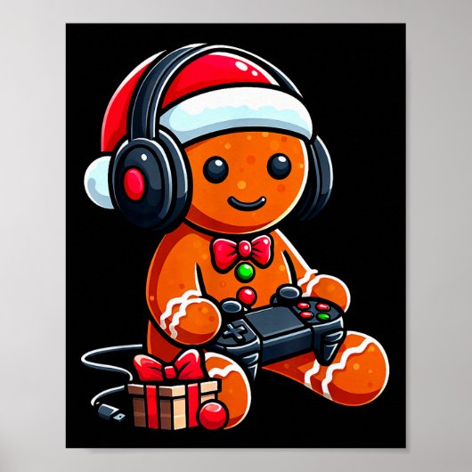 Funny Christmas Gamer Gingerbread Xmas Gaming Men  Poster (Vorne)