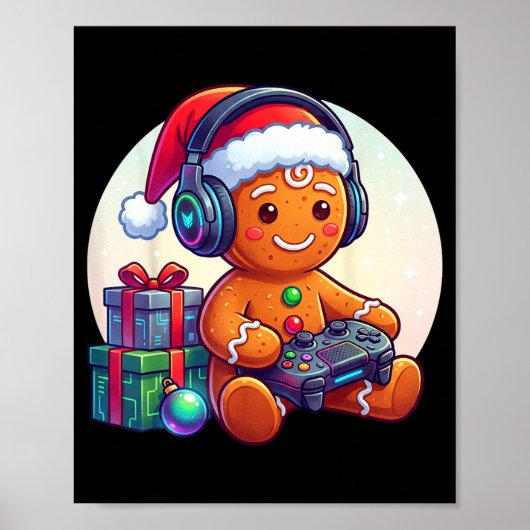 Funny Christmas Gamer Gingerbread Xmas Gaming Men Poster (Vorne)