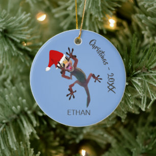 Funny Christmas Gecko Lizard Foto Keramik Ornament