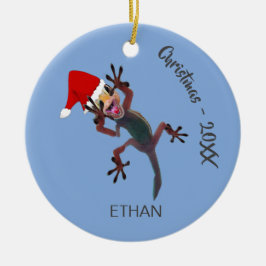 Funny Christmas Gecko Lizard Foto Keramik Ornament