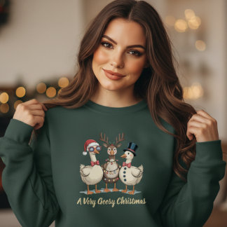 Funny Christmas Geese Trio Santa Reindeer Snowman Sweatshirt
